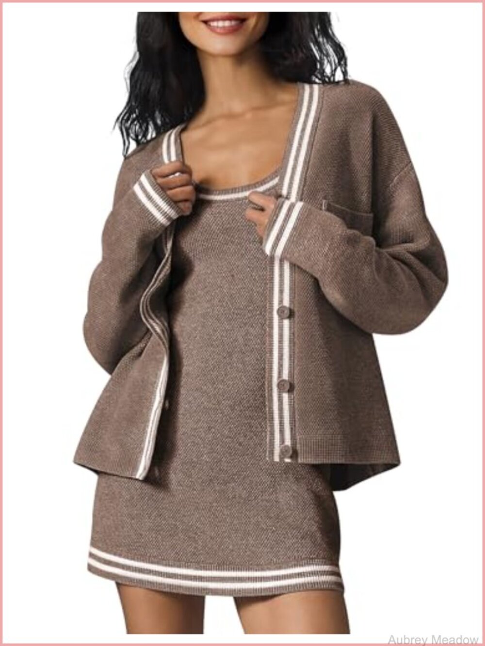 Womens Striped Button Up Knit Cardigan Lightweight Open Front Long Sleeve